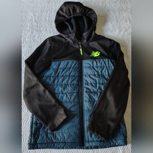 New Balance Boys Hooded Jacket Large Full Zip Puffer Jacket With Pockets Logo